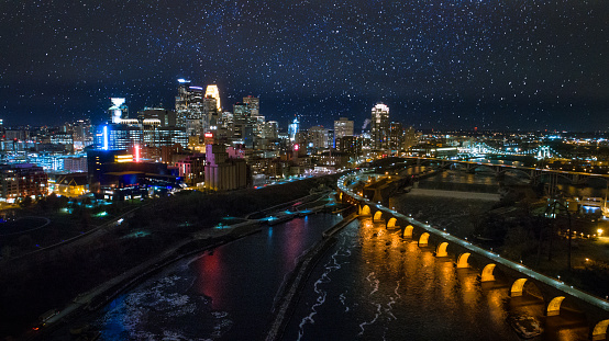 Minneapolis Skyline at Night - Starry Night