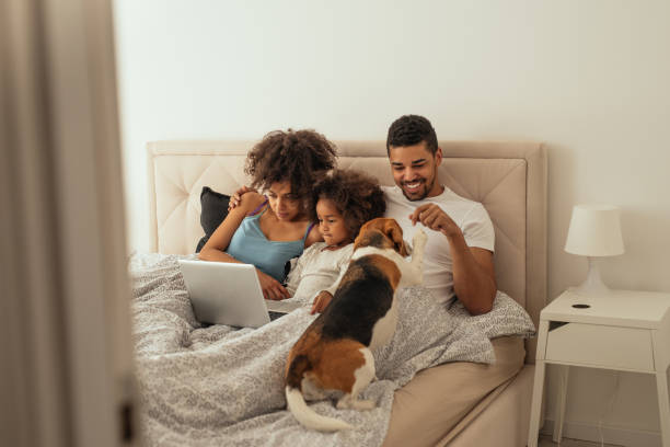 ご家族でご一緒の時間を過ごす - child house dog bed ストックフォトと画像