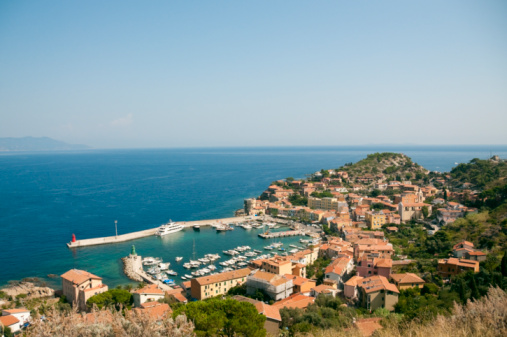 Aerial view of Porto Ercole in the Monte Argentario area on the tuscan coast