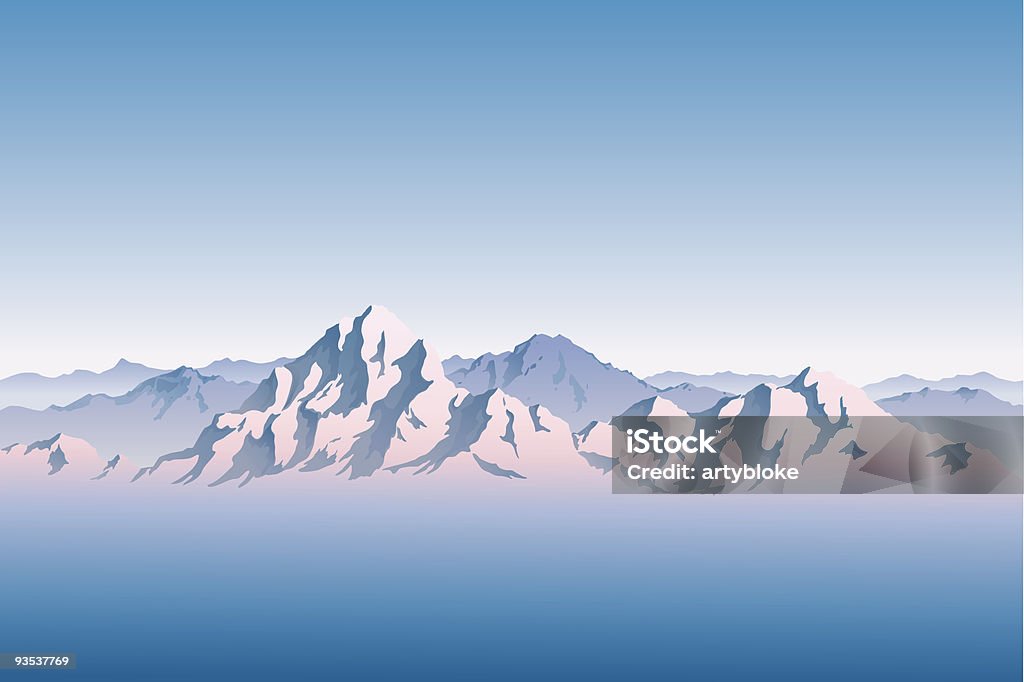 Montagna neve al mattino o alla sera luce - arte vettoriale royalty-free di Alpi