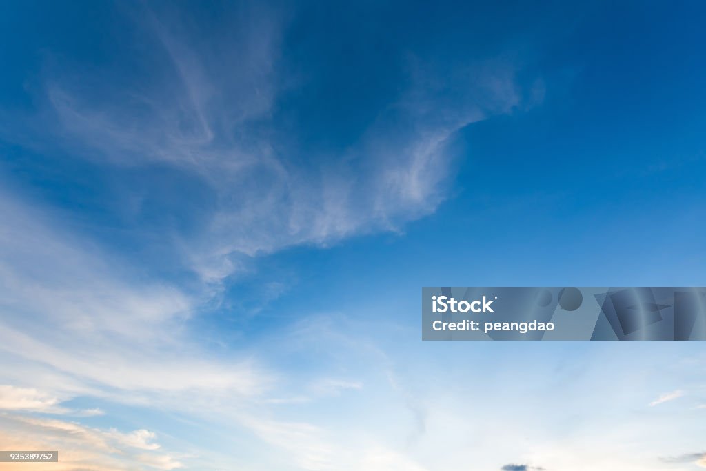 Cirrostratus cloudscape or Fluffy cirrus clouds on blue blue sky, Beautiful cirrocumulus on the high altitude layer Cirrostratus Stock Photo