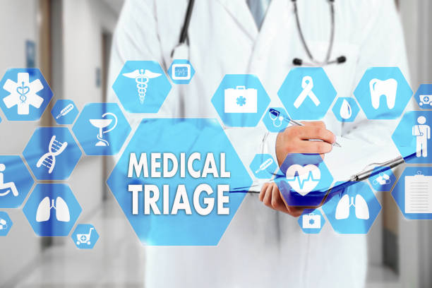 Medical Doctor with stethoscope and MEDICAL TRIAGE sign in Medical network connection on the virtual screen on hospital background.Technology and medicine concept. Medical Doctor with stethoscope and MEDICAL TRIAGE sign in Medical network connection on the virtual screen on hospital background.Technology and medicine concept. triage stock pictures, royalty-free photos & images