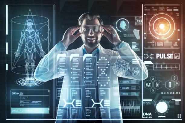 istock Cheerful scientist wearing glasses and smiling while working with modern device 935400844