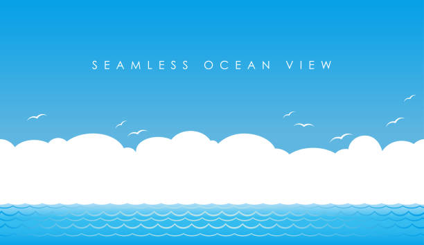 illustrations, cliparts, dessins animés et icônes de vue sur l’océan sans soudure, illustration vectorielle. horizontalement répétable. - ciel ocean