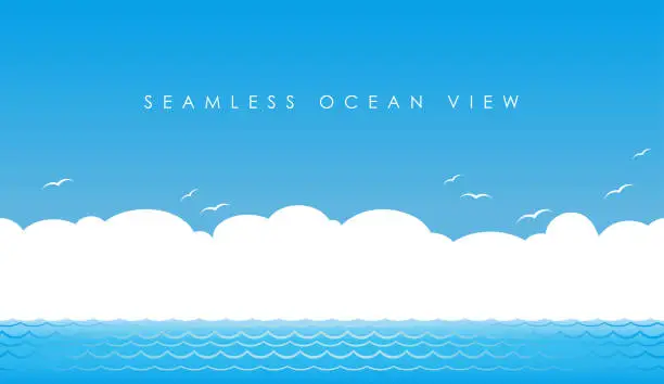 Vector illustration of Seamless ocean view, vector illustration. Horizontally repeatable.