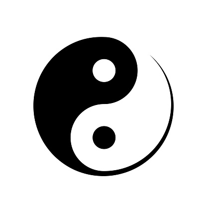 Black and white Yin Yang symbol symbolising harmony, unity, balance, male and female, positive and negative in Chinese philosophy, vector