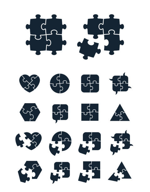 Jigsaw puzzle icons collection Jigsaw puzzle icons collection - complete and incomplete, vector illustration, editable for your design puzzle icons stock illustrations