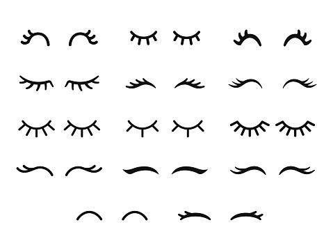 Vector unicorn eyelashes. Cartoon animal eyes. Closed woman eyes. Icon set. Cute design
