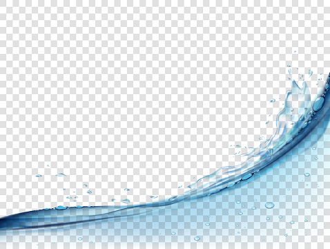 Water wave surface and splash on a transparent background. Air bubbles underwater. Stock vector illustration.