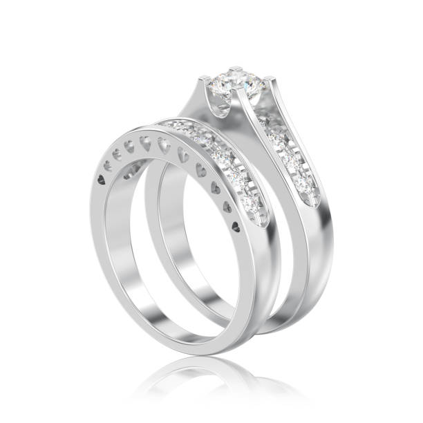 istock 3D illustration isolated white gold or silver two shanks decorative diamond ring with reflection 935422812
