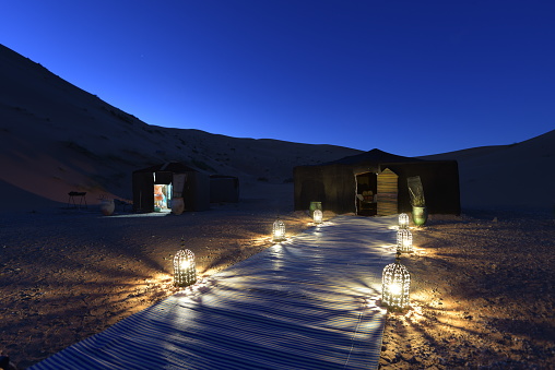 Campsite in Sahara at night, Morocco