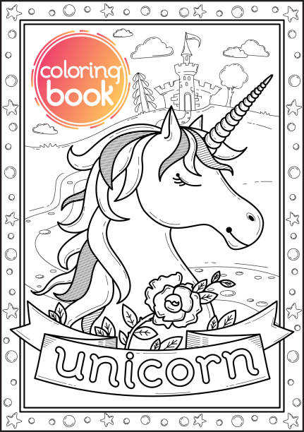 색칠도 서 페이지 또는 인쇄 유니콘 - unicorn fantasy landscape animal stock illustrations