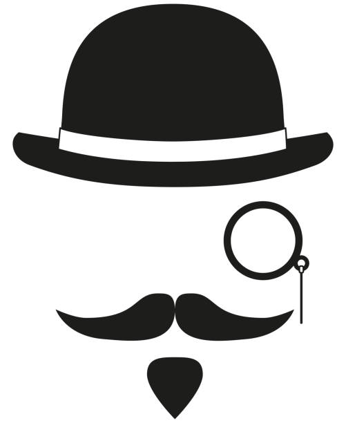 ilustraciones, imágenes clip art, dibujos animados e iconos de stock de elementos de silueta de blanco y negro hipster avatar - monocle