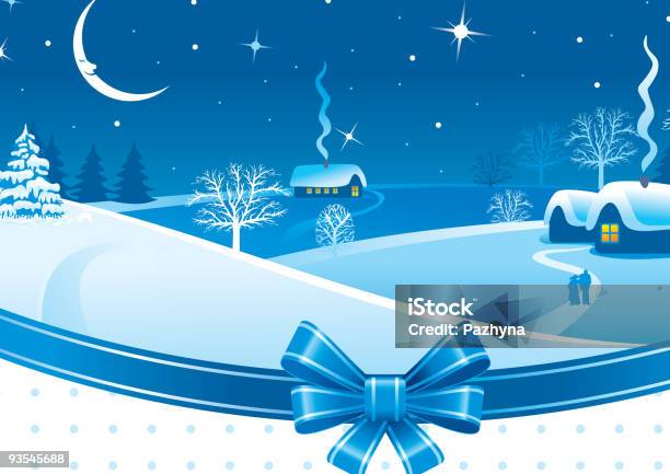 Noite De Natal - Arte vetorial de stock e mais imagens de Abeto - Abeto, Aldeia, Azul