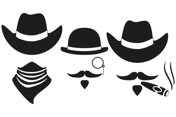 Black and white 3 cowboy silhouette avatars Black and white 3 western cowboy silhouette avatars set. Wild west vector illustration for gift card certificate sticker, badge, sign, stamp, icon, label, icon, poster, patch, banner invitation anti tobacco day stock illustrations