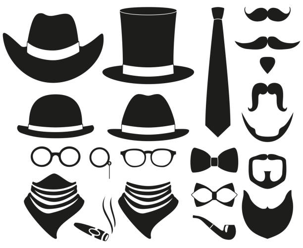 black and white hipster 21 silhouette elementsatz. - monocle stock-grafiken, -clipart, -cartoons und -symbole