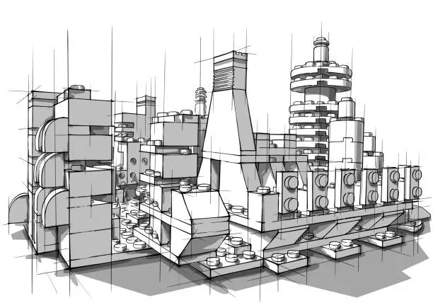 Vector illustration of Architecture from white plastic blocks.