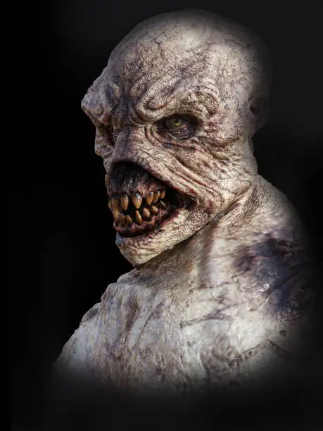 Portrait of a daemon monster creature, 3D rendering. Black background.