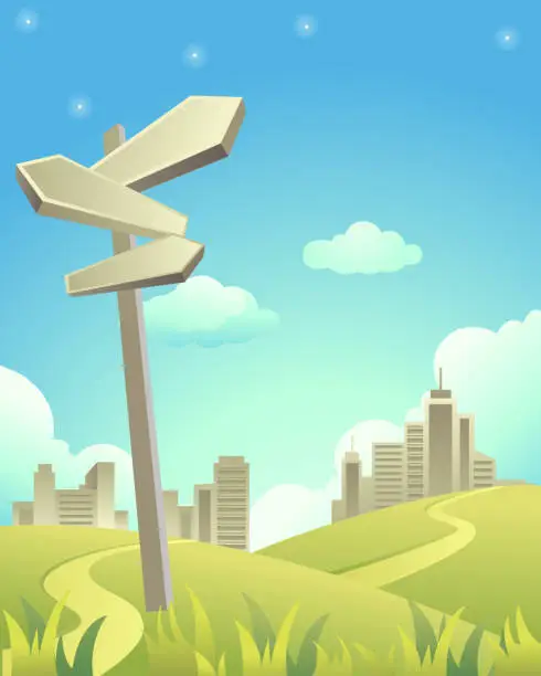 Vector illustration of Cityscape with Route Sign