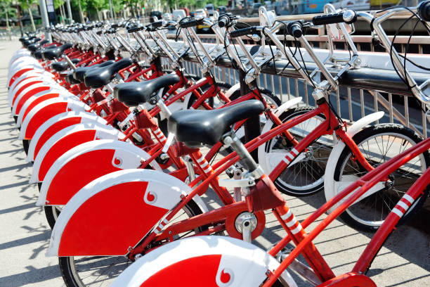istock Bicycle parking sharing station in Barcelona, Spain 935500450