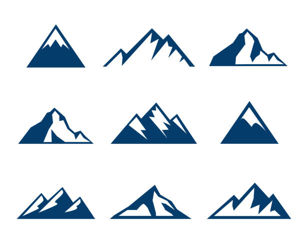 ilustraciones, imágenes clip art, dibujos animados e iconos de stock de iconos de la montaña - símbolos - montaña