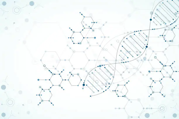 Vector illustration of Science template, DNA molecules background.