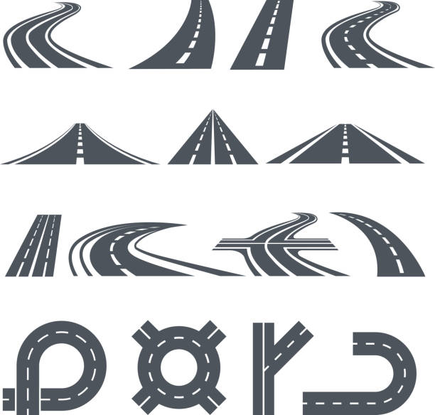 Isolated vector pictures of pathway, different roads and long highway Isolated vector pictures of pathway, different roads and long highway. Illustration of road pathway, curve path asphalt of set speed illustrations stock illustrations