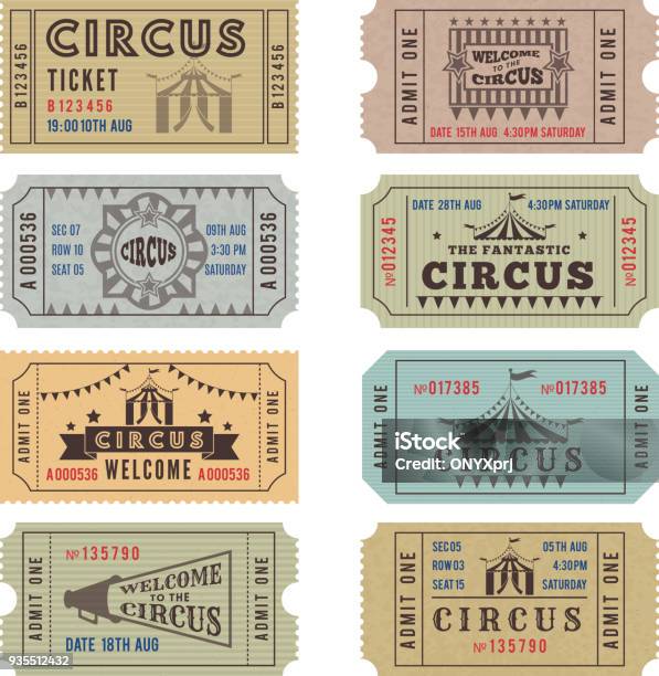 Design Template Of Circus Tickets Stock Illustration - Download Image Now - Circus, Ticket, Retro Style