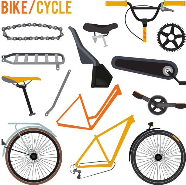 ilustrações de stock, clip art, desenhos animados e ícones de constructor of different bicycle parts and equipment - bicycle sport tire single object