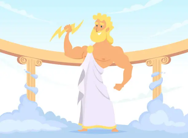 Vector illustration of Zeus Greek ancient God of thunder and lightning