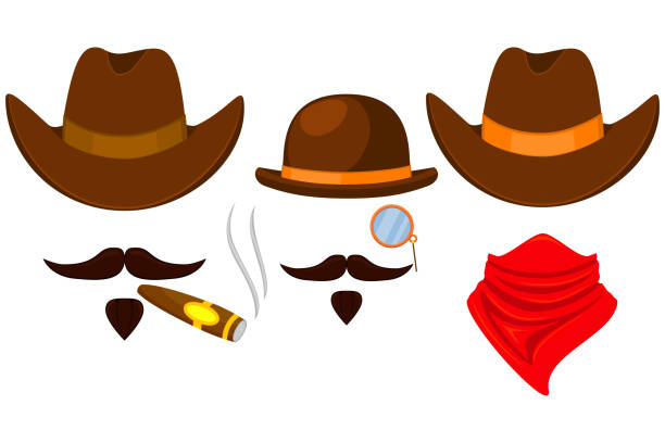 Colorful cartoon 3 cowboy avatars Colorful cartoon 3 western cowboy avatars set. Wild west vector illustration for gift card certificate sticker, badge, sign, stamp, icon, label, icon, poster, patch, banner invitation anti tobacco day stock illustrations