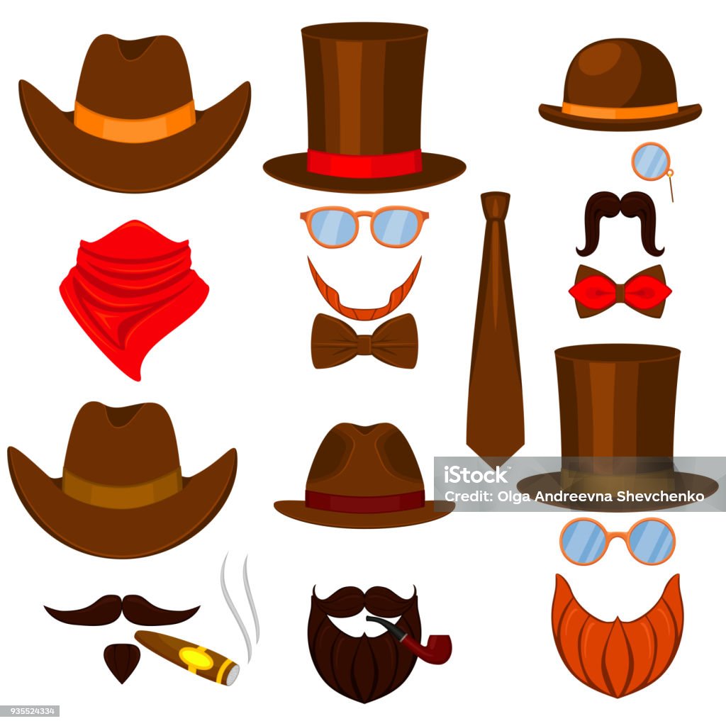 Colorful cartoon 6 western man avatars set Colorful cartoon 6 western man avatars set. Hipster vector illustration for gift card certificate sticker, badge, sign, stamp, icon, label, icon, poster, patch, banner invitation Cowboy Hat stock vector