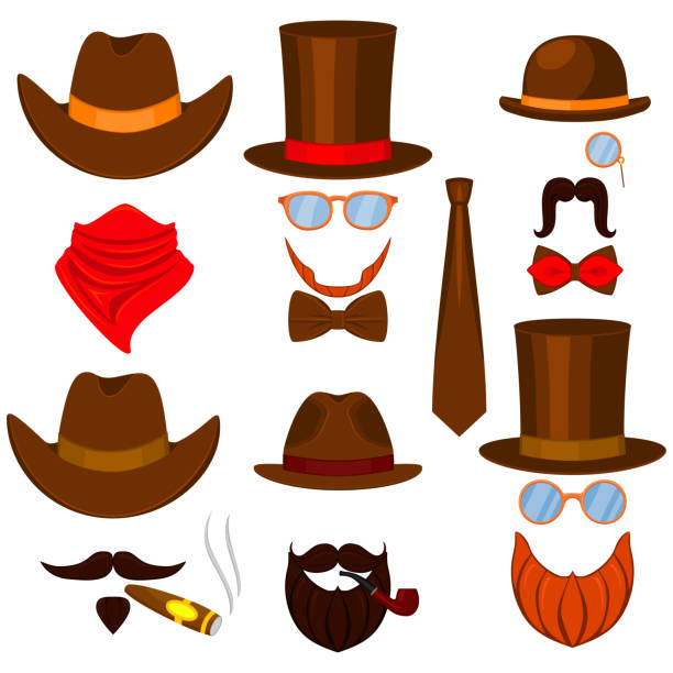 Colorful cartoon 6 western man avatars set Colorful cartoon 6 western man avatars set. Hipster vector illustration for gift card certificate sticker, badge, sign, stamp, icon, label, icon, poster, patch, banner invitation anti tobacco day stock illustrations