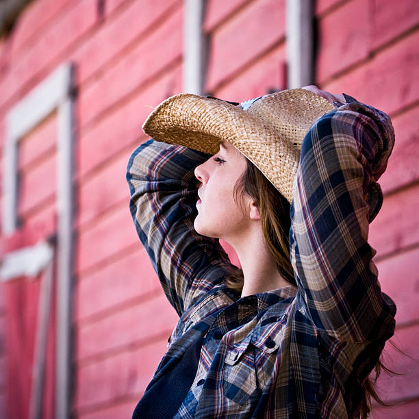 cowgirl - shirt checked women wild west foto e immagini stock