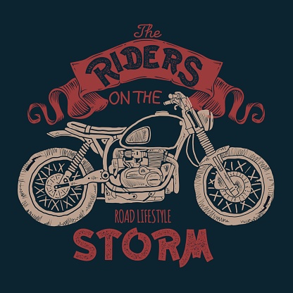 Vintage Motorcycle hand drawn t-shirt print design.