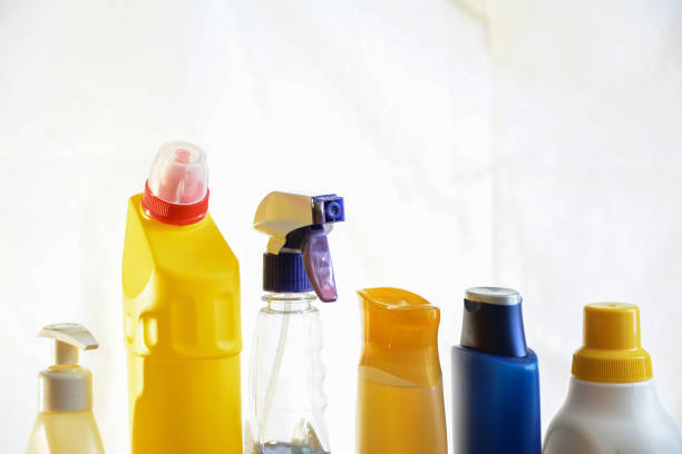 istock Soap and washcloths on the table. Wipes for cleaning. Bottle wit 935538050