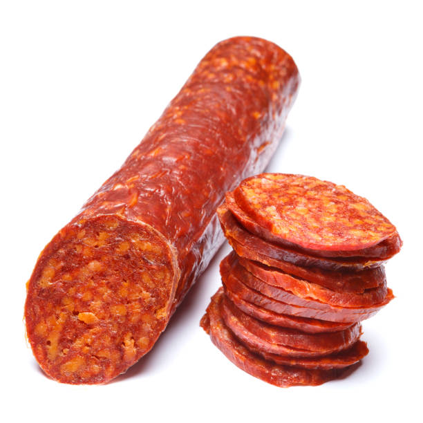 istock Spanish chorizo sausage on white background 935542892