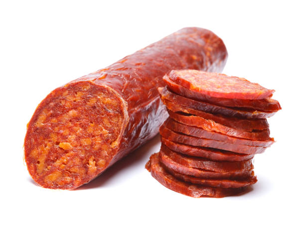 istock Spanish chorizo sausage on white background 935542928