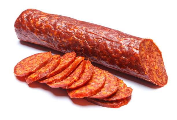 istock Spanish chorizo sausage on white background 935543026