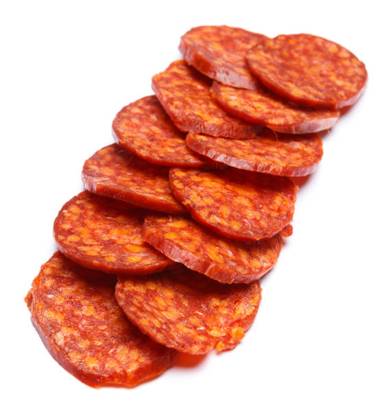 istock Spanish chorizo sausage on white background 935543108