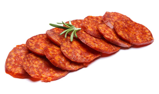 istock Spanish chorizo sausage on white background 935543380