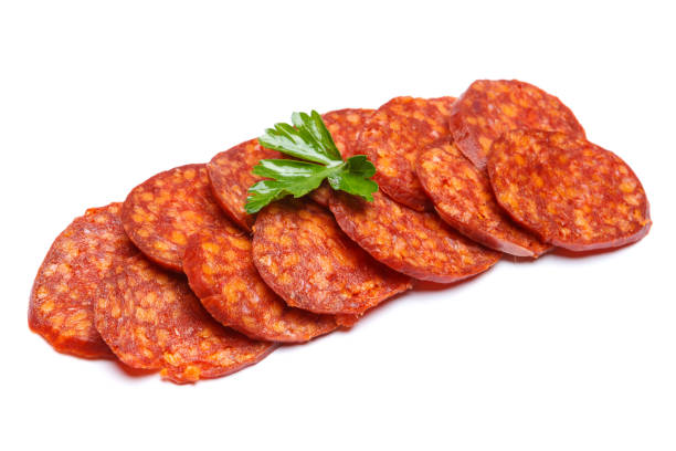 istock Spanish chorizo sausage on white background 935545488