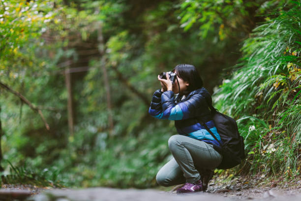 Woman taking photos in nature