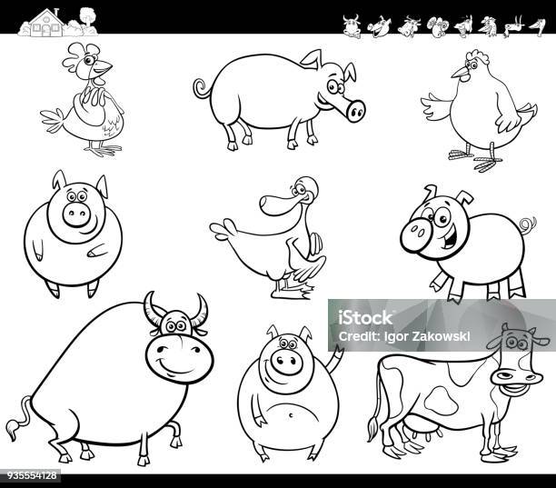 Cartoon Farm Animals Collection Color Book Stock Illustration - Download Image Now - Agriculture, Animal, Animal Body Part