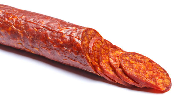 istock Spanish chorizo sausage on white background 935557236