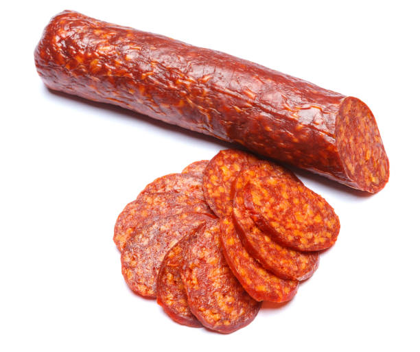 istock Spanish chorizo sausage on white background 935559568