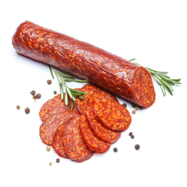 istock Spanish chorizo sausage on white background 935559640