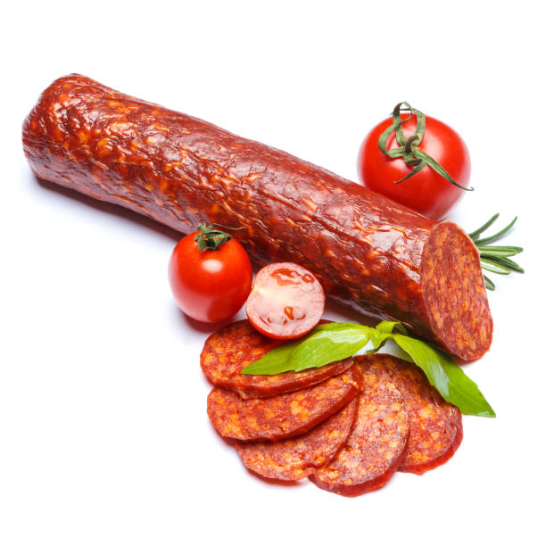 istock Spanish chorizo sausage on white background 935559772