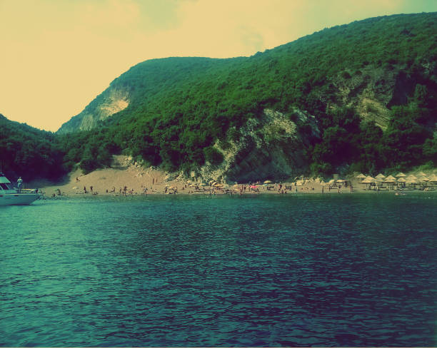Perfect blue sea beach and mountains. Amazing Montenegro, Europe. Summer time