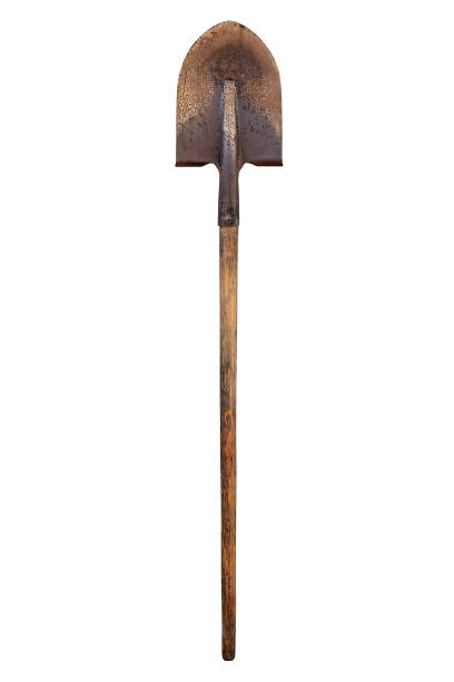 istock rusty old shovel with a wooden handle on a white background 935572608